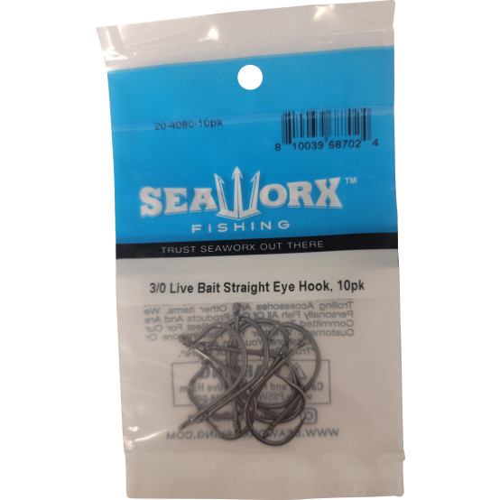 3/0 Live Bait Straight Eye Hook, 10pk