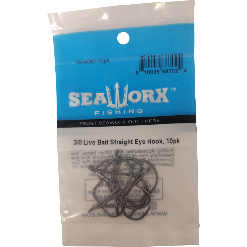 3/0 Live Bait Straight Eye Hook, 10pk