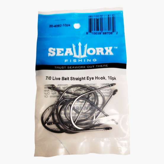 7/0 Live Bait Straight Eye Hook, 10pk