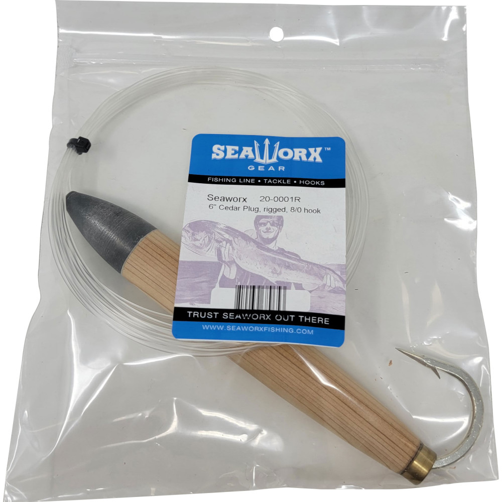 6" Cedar Plug, rigged, 8/0 hook