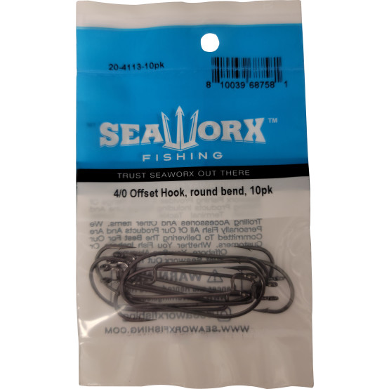 4/0 Offset Hook, round bend, 10pk