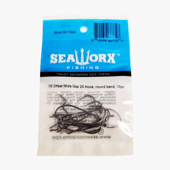 1/0 Offset Wide Gap 2X Hook, round bend, 10pk