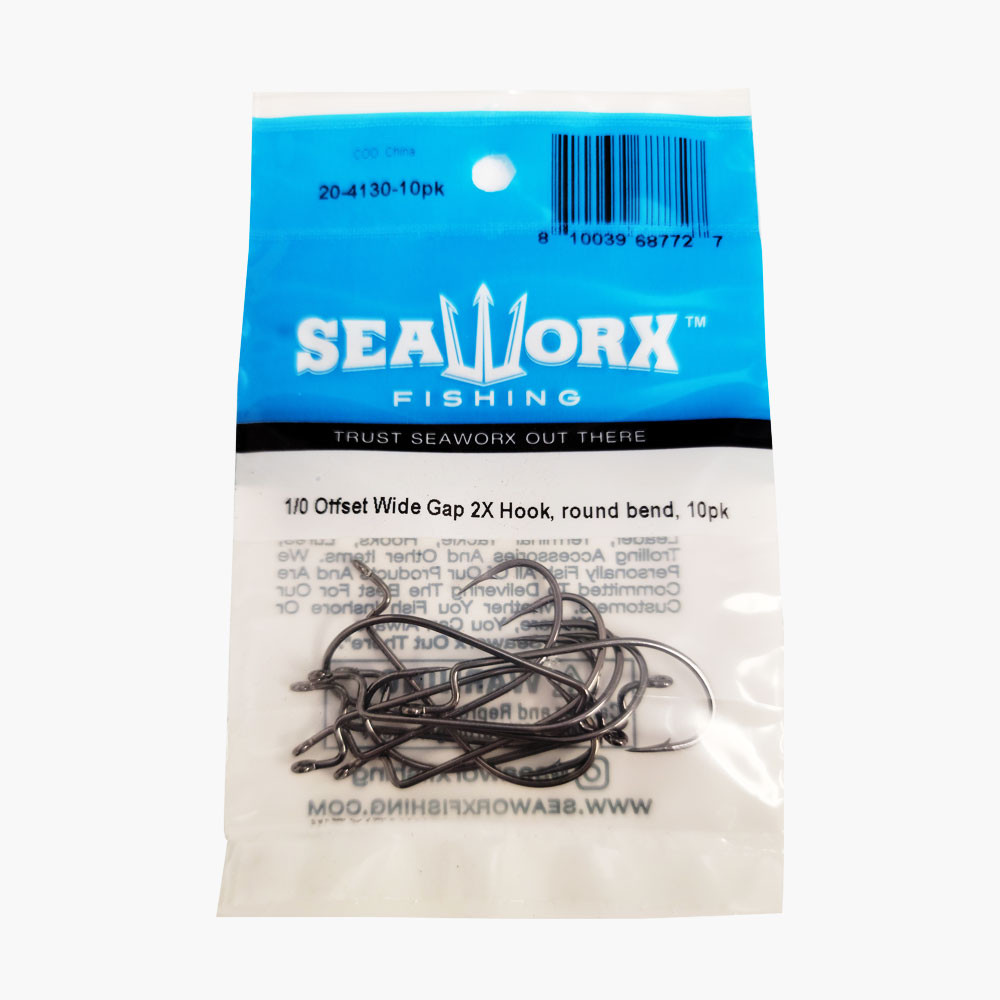 1/0 Offset Wide Gap 2X Hook, round bend, 10pk