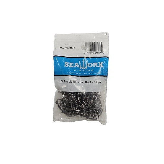 2/0 Double Barb Bait Hook, 100pk
