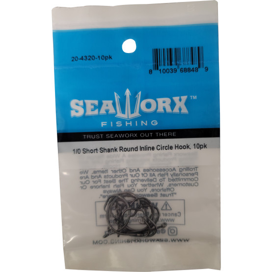 1/0 Short Shank Round Inline Circle Hook, 10pk