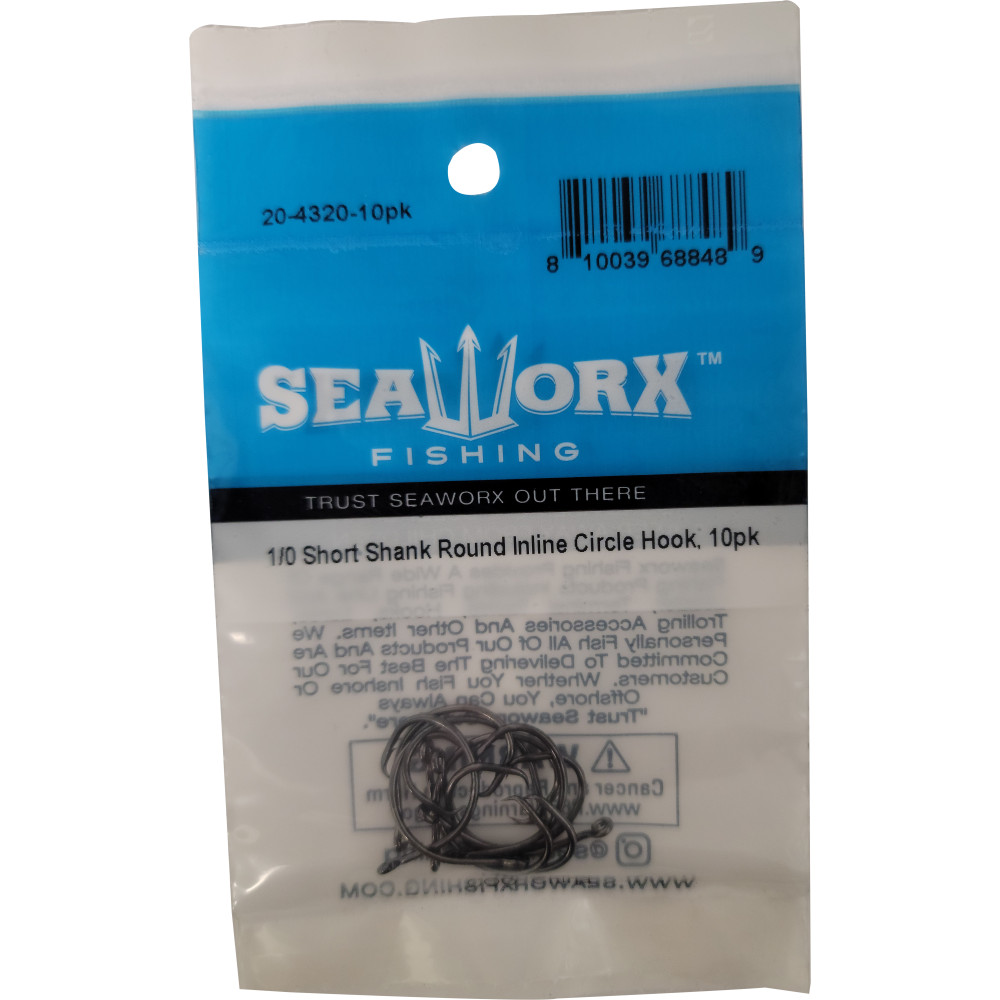1/0 Short Shank Round Inline Circle Hook, 10pk