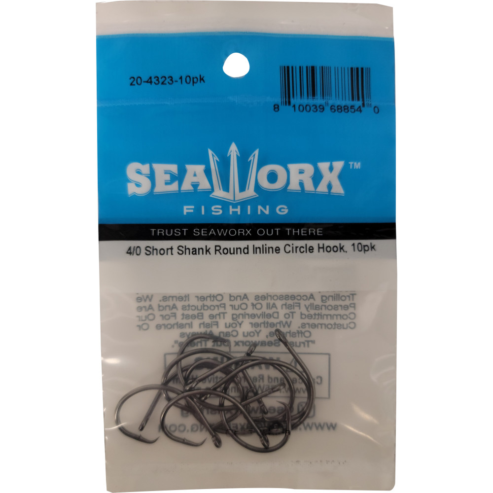 4/0 Short Shank Round Inline Circle Hook, 10pk