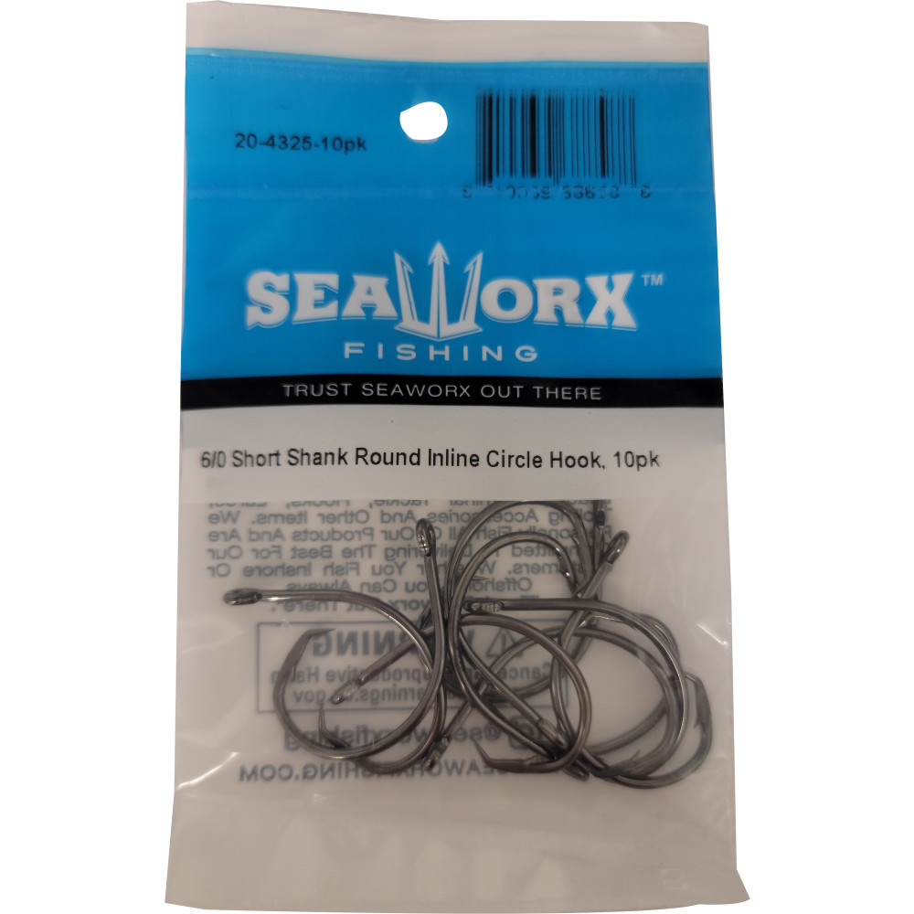 6/0 Short Shank Round Inline Circle Hook, 10pk