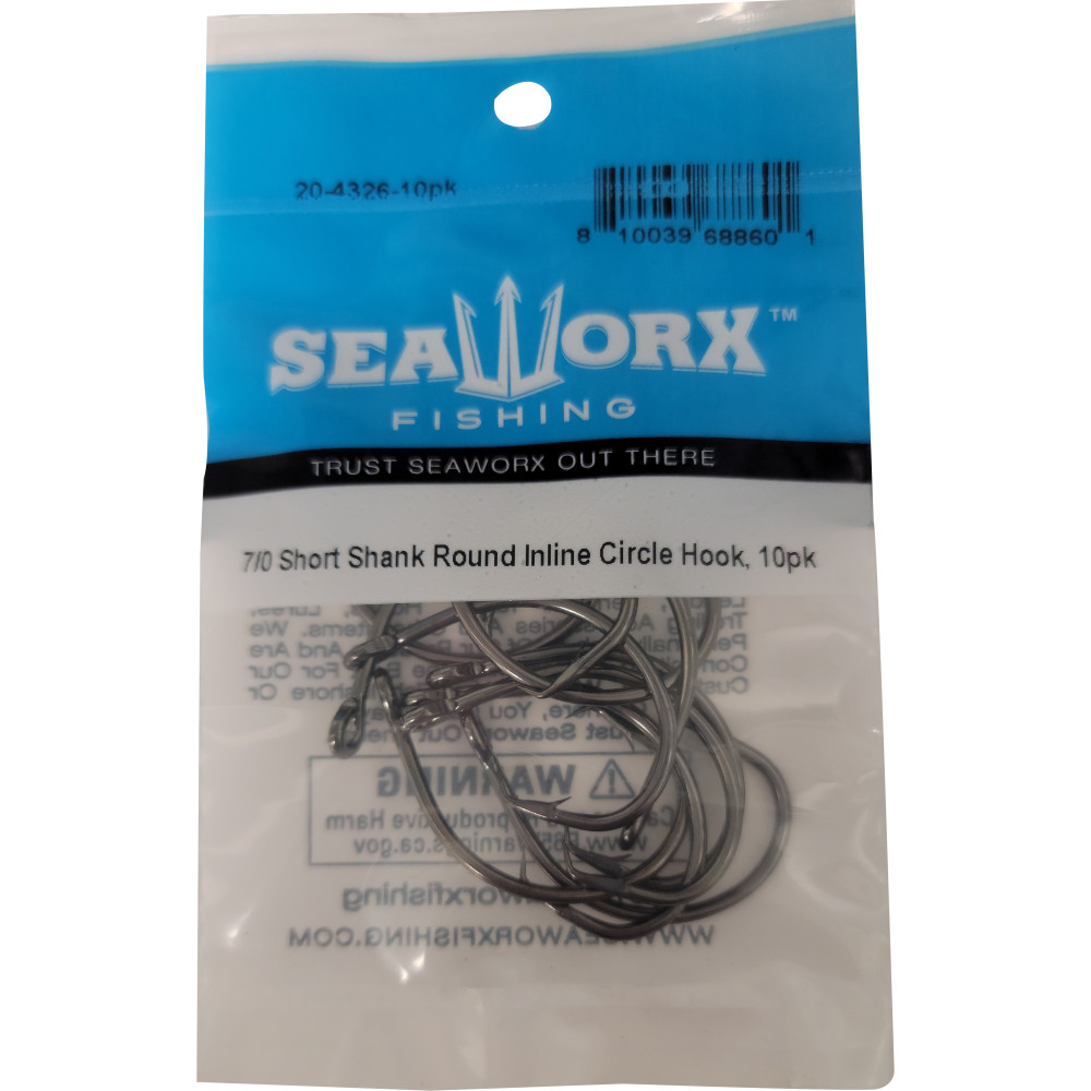 7/0 Short Shank Round Inline Circle Hook, 10pk