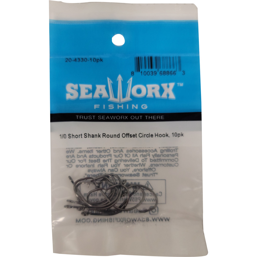 1/0 Short Shank Round Offset Circle Hook, 10pk