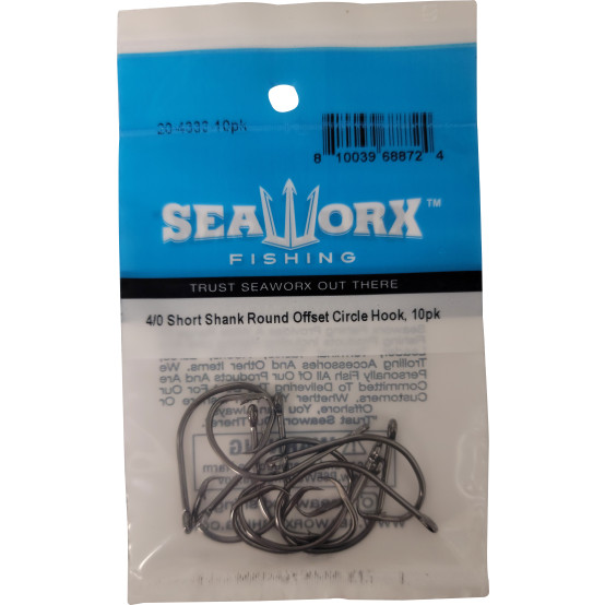 4/0 Short Shank Round Offset Circle Hook, 10pk