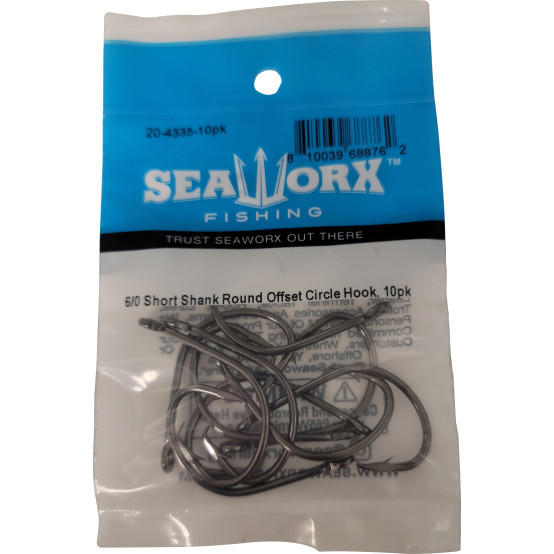 6/0 Short Shank Round Offset Circle Hook, 10pk