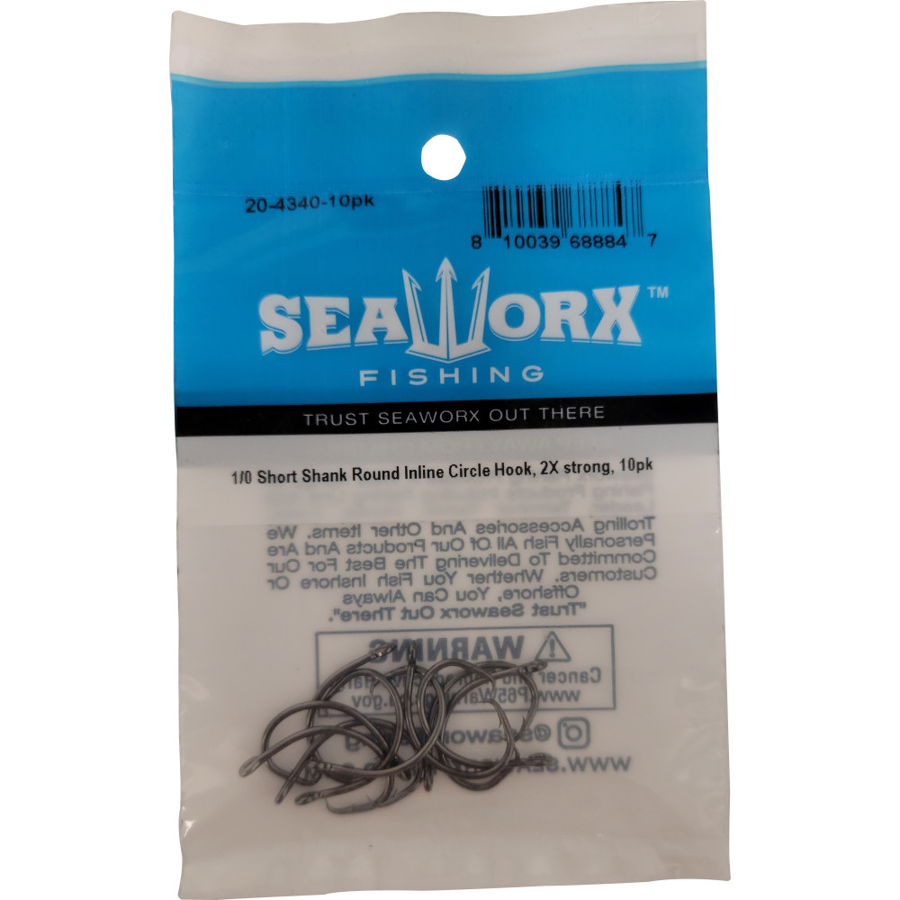 1/0 Short Shank Round Inline Circle Hook, 2X, 10pk