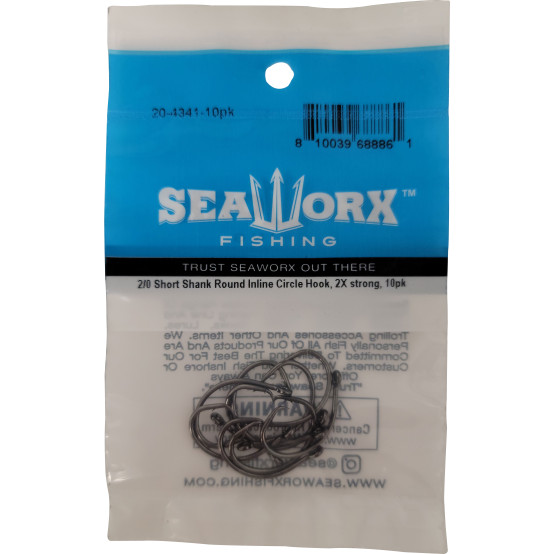 2/0 Short Shank Round Inline Circle Hook, 2X, 10pk