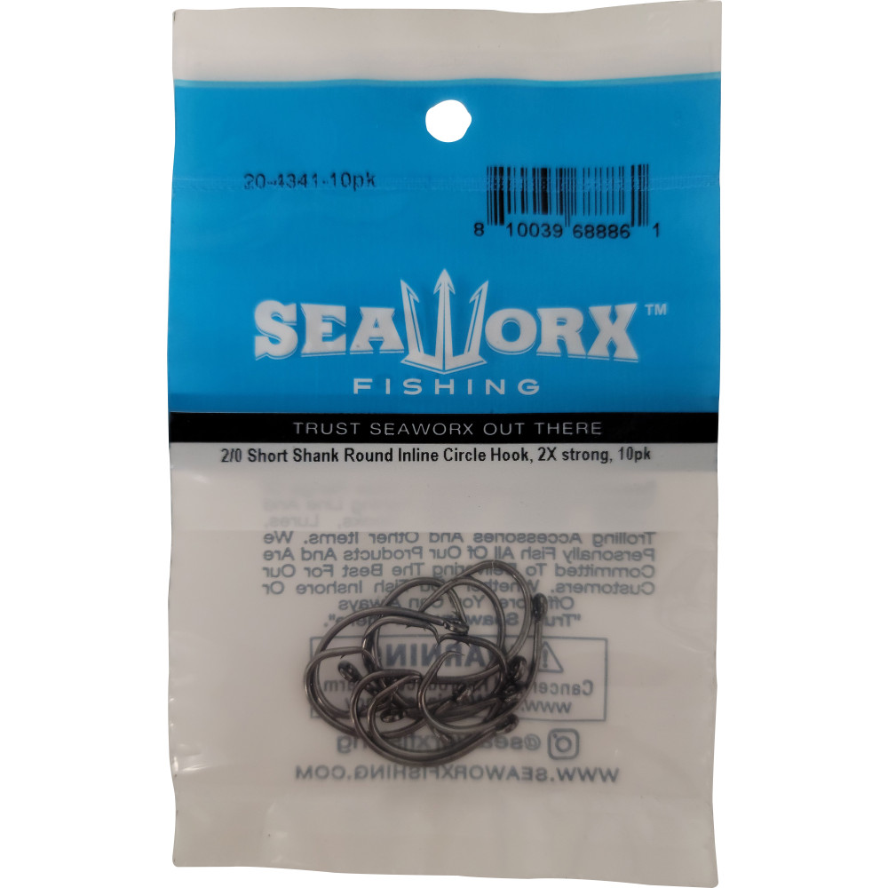 2/0 Short Shank Round Inline Circle Hook, 2X, 10pk