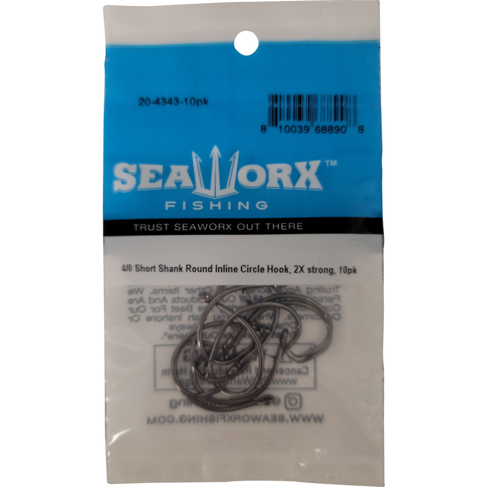 4/0 Short Shank Round Inline Circle Hook, 2X, 10pk