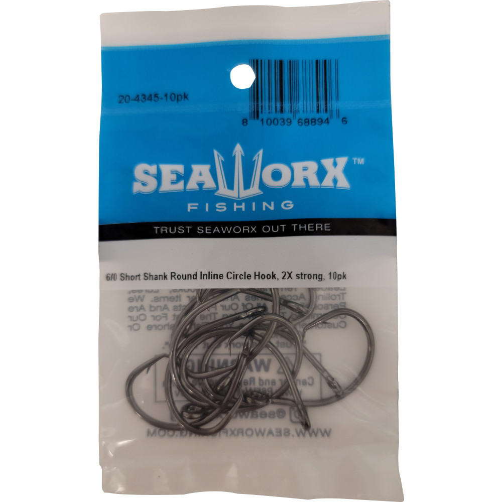 6/0 Short Shank Round Inline Circle Hook, 2X, 10pk