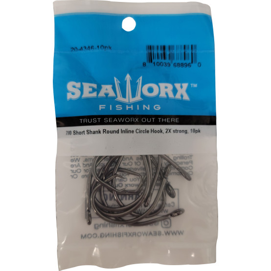 7/0 Short Shank Round Inline Circle Hook, 2X, 10pk