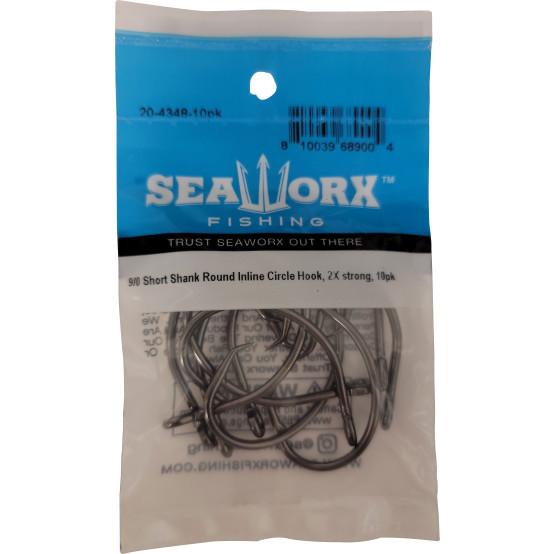 9/0 Short Shank Round Inline Circle Hook, 2X, 10pk