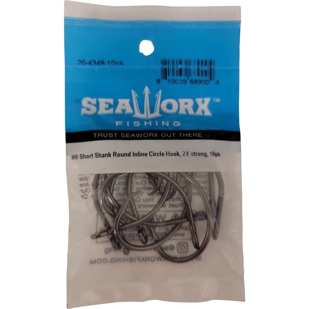 9/0 Short Shank Round Inline Circle Hook, 2X, 10pk