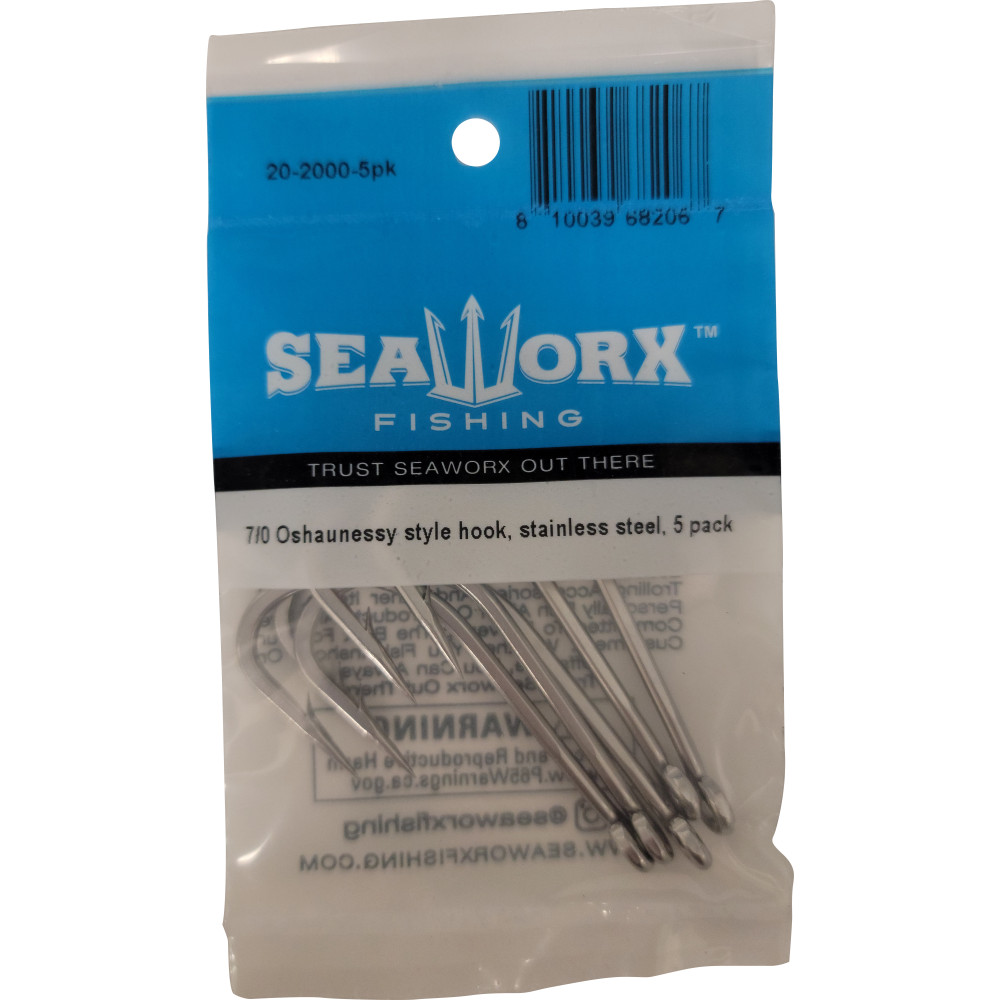 7/0 Oshaunessy style hook, stainless steel, 5pk