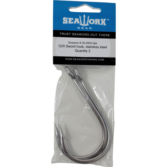 12/0 Sword hook, stainless, 2pk