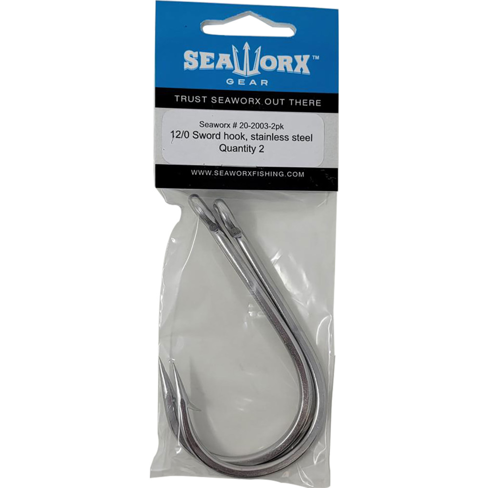 12/0 Sword hook, stainless, 2pk