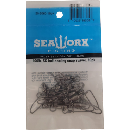 Size 4, 100lb, Stainless steel ball bearing swivel, coastlock snap, 10pk