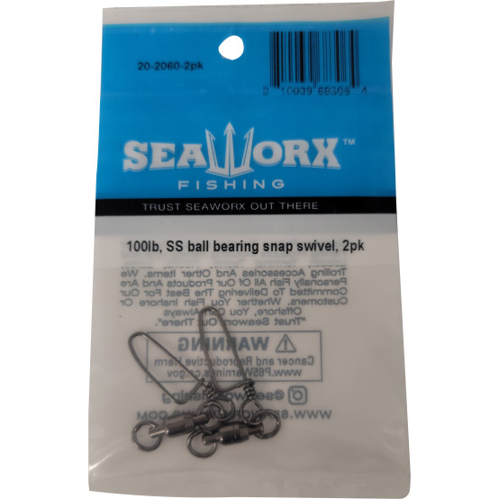 Size 4, 100lb, Stainless steel ball bearing swivel, coastlock snap, 2pk