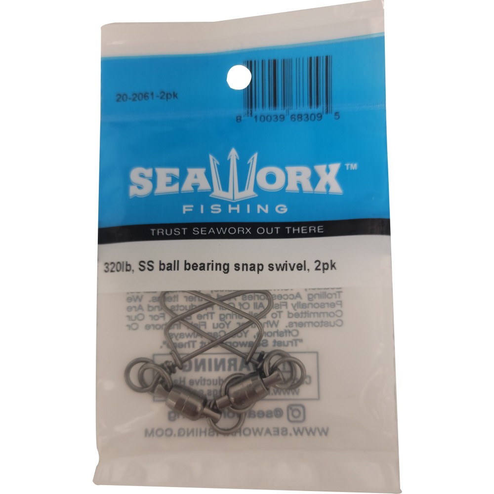 Size 6, 320lb, Stainless steel ball bearing swivel, coastlock snap, 2 pk