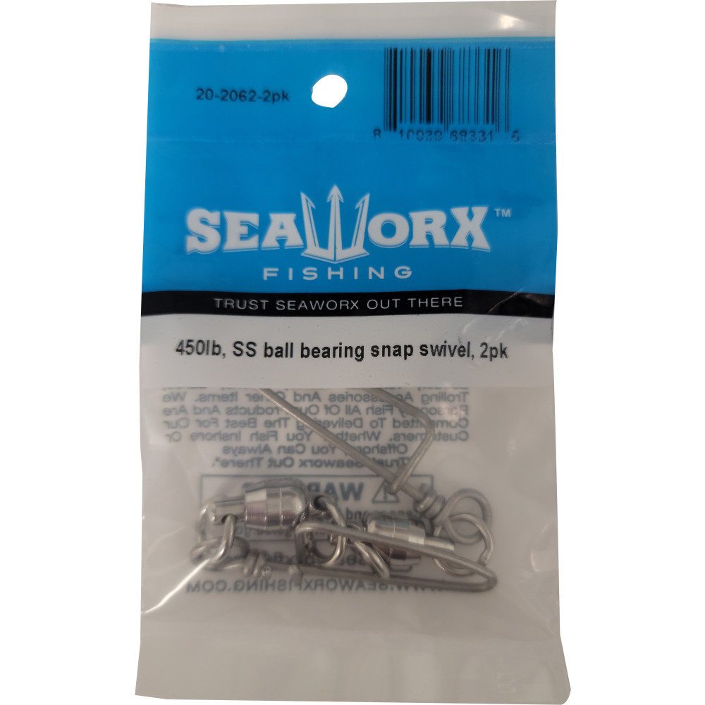 Size 8, 450lb, Stainless steel ball bearing swivel, coastlock snap, 2 pk