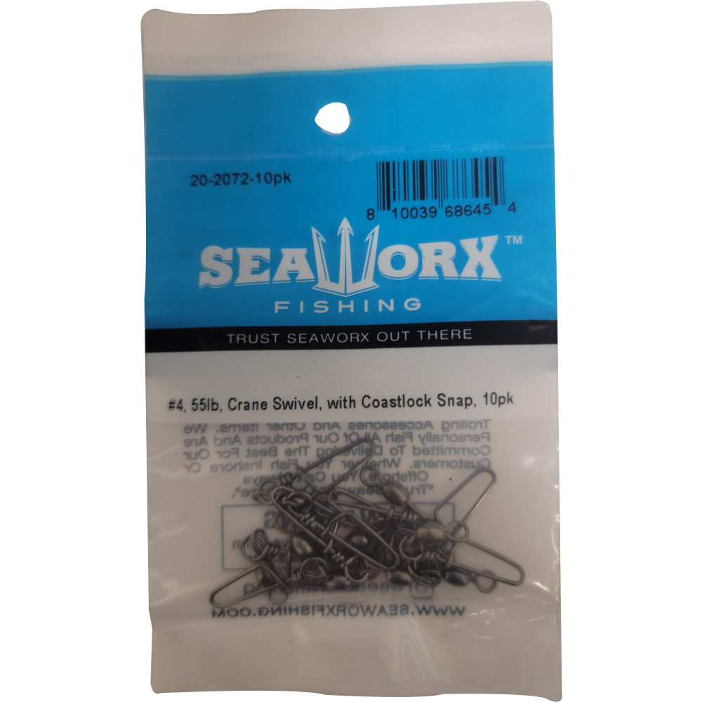 #4, 55lb, Crane Swivel, with Coastlock Snap, 10pk