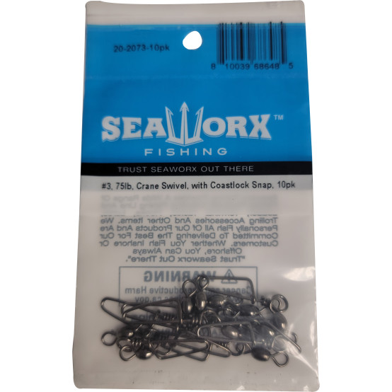 #3, 75lb, Crane Swivel, with Coastlock Snap, 10pk