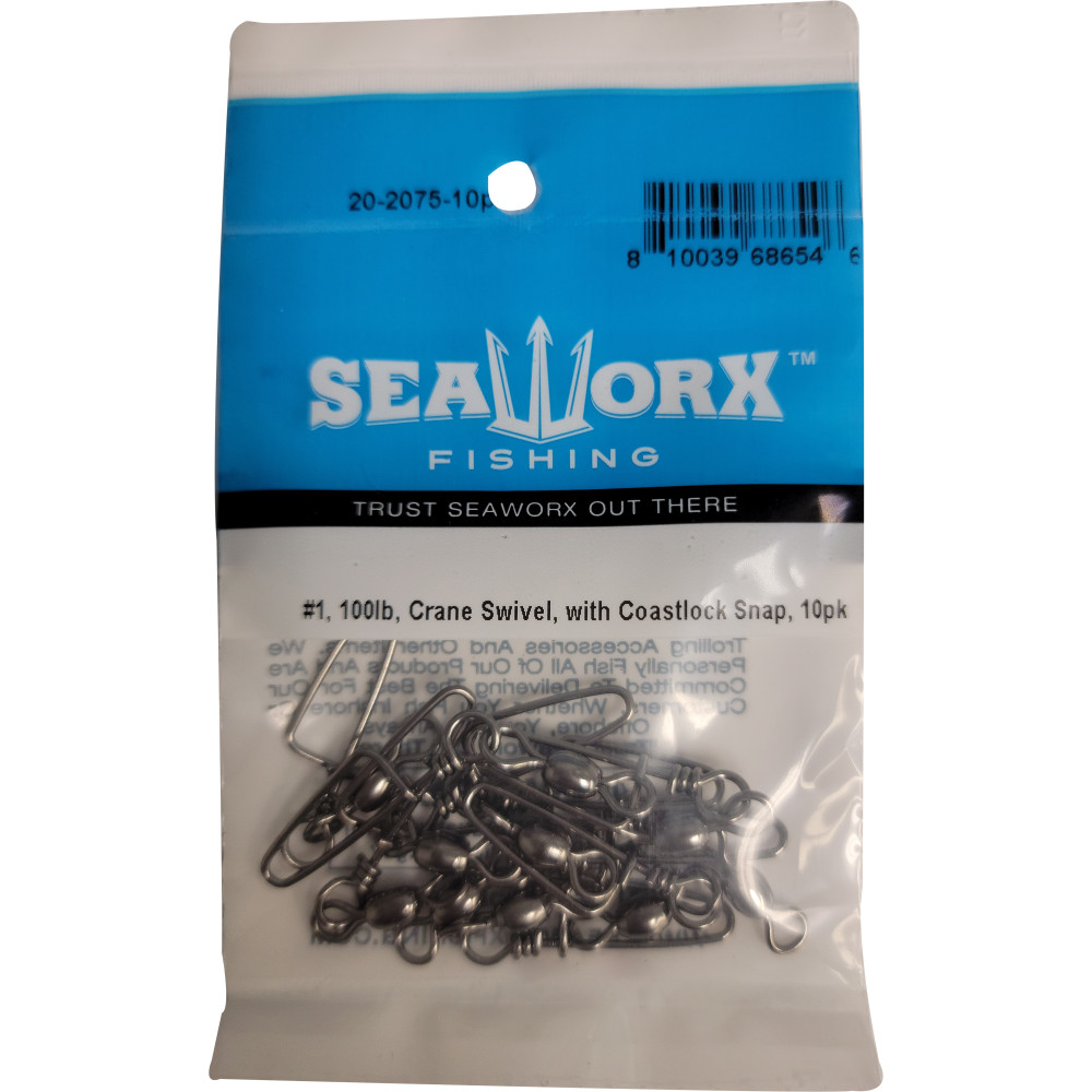 #1, 100lb, Crane Swivel, with Coastlock Snap, 10pk