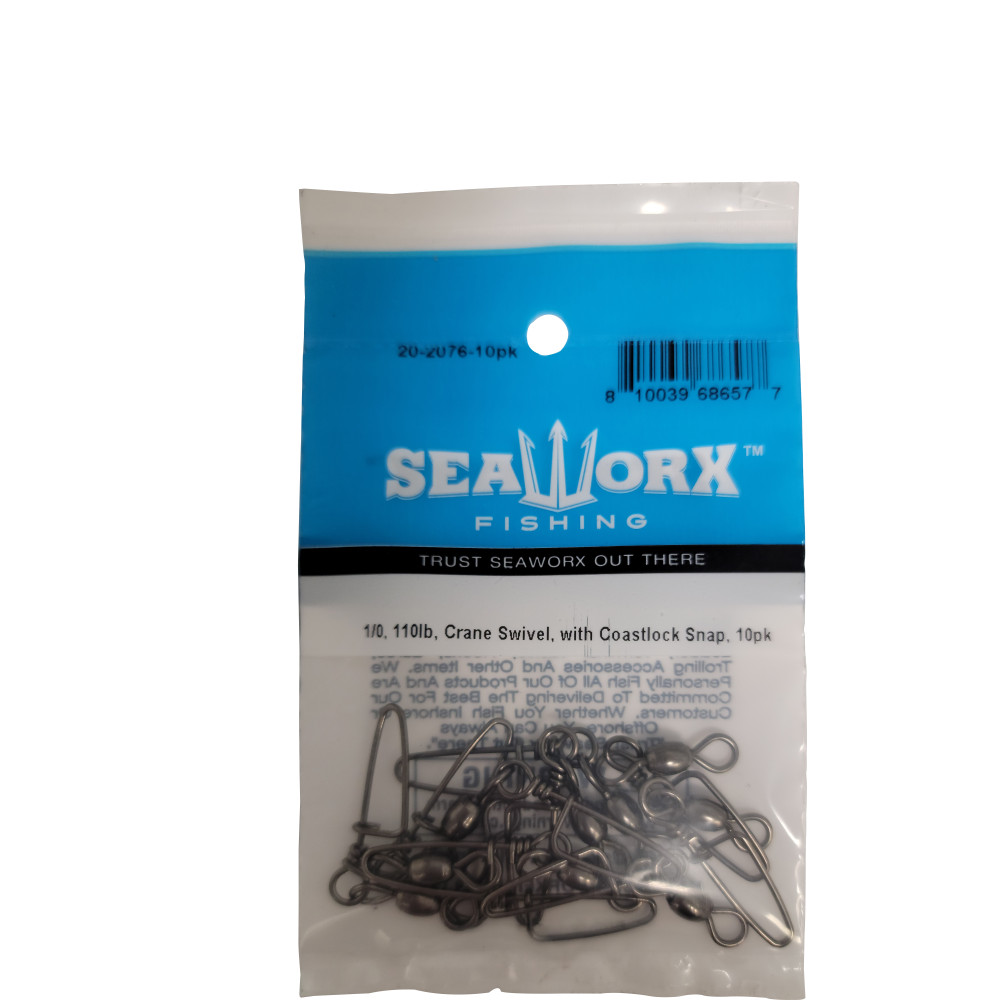 1/0, 110lb, Crane Swivel, with Coastlock Snap, 10pk