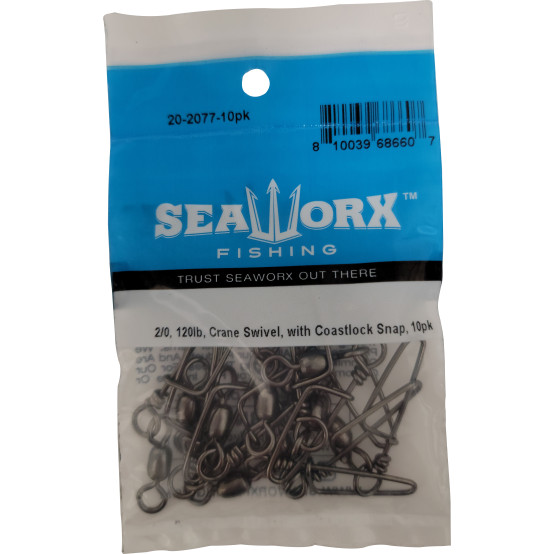 2/0, 120lb, Crane Swivel, with Coastlock Snap, 10pk
