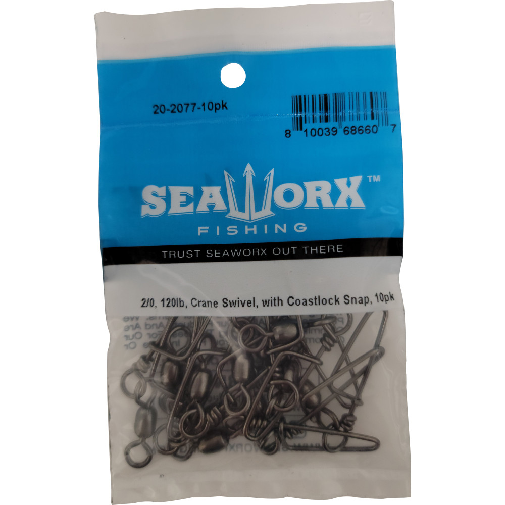 2/0, 120lb, Crane Swivel, with Coastlock Snap, 10pk