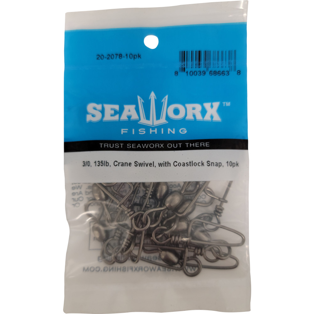 3/0, 135lb, Crane Swivel, with Coastlock Snap, 10pk