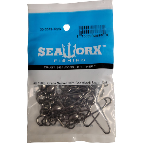 4/0, 150lb, Crane Swivel, with Coastlock Snap, 10pk