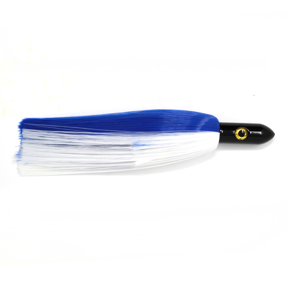 Bally Turbo Lure, 8.25" black head, blue/white hair skirt