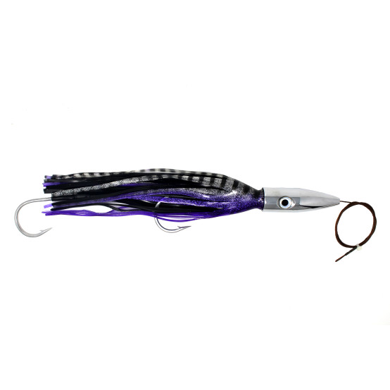 Trolling lure, 19(oz) Bullet Head, black/purple,12/0 hookset