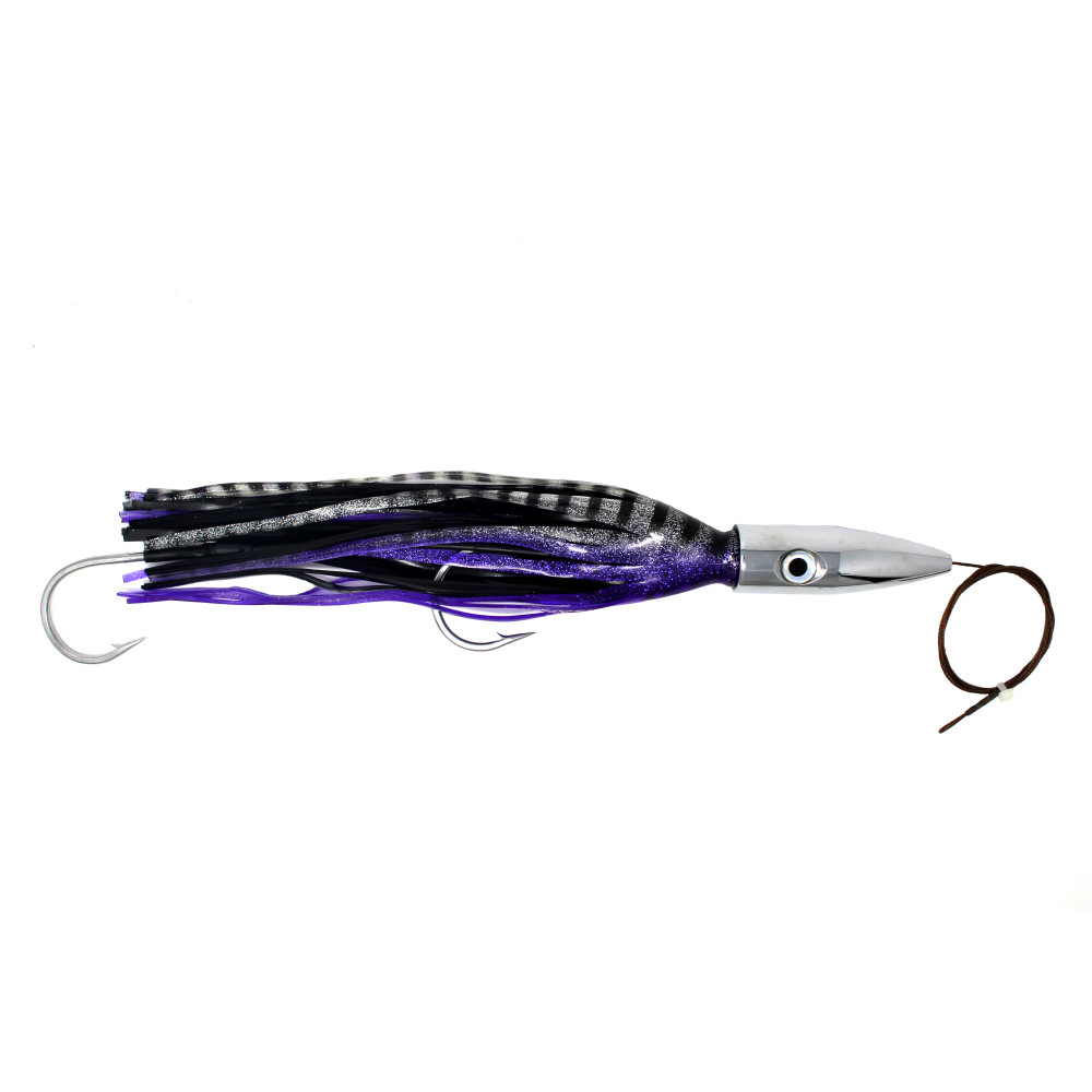 Trolling lure, 19(oz) Bullet Head, black/purple,12/0 hookset
