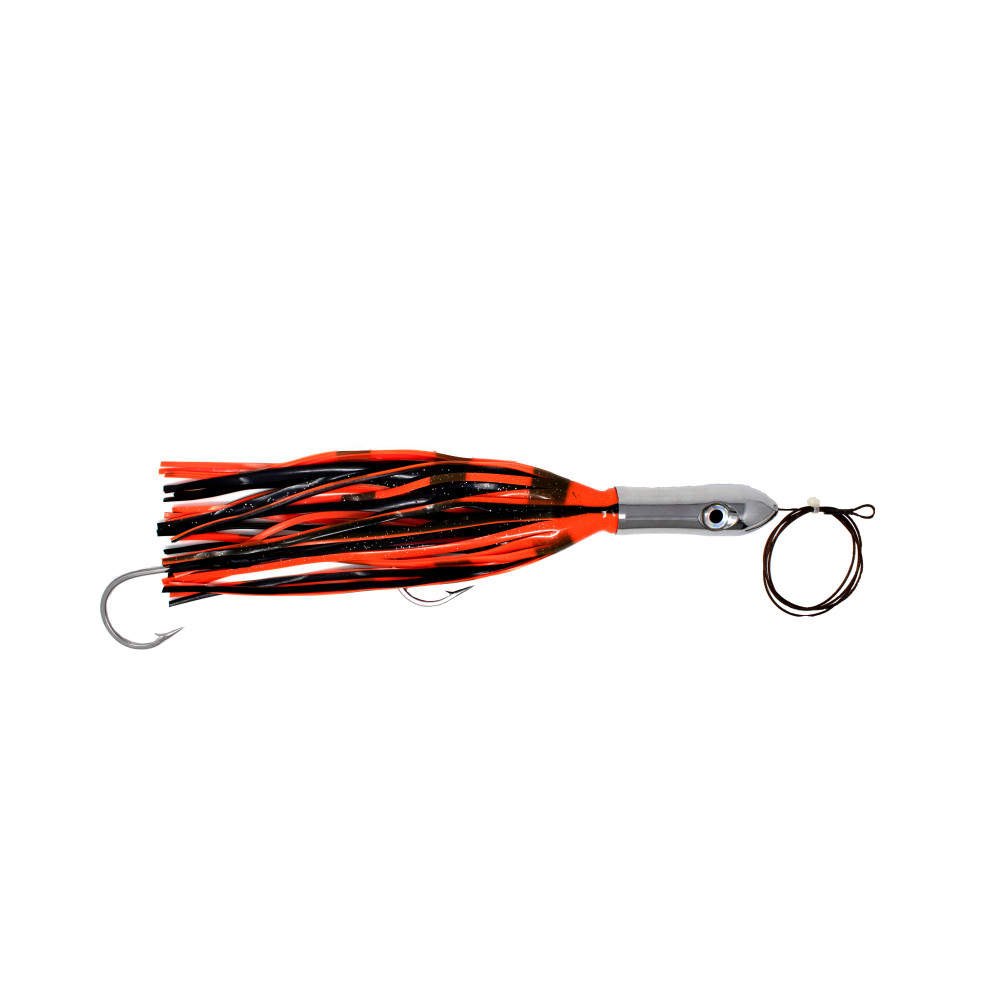 Trolling lure, (18oz) Bullet head, orange/black, 12/0 hookset