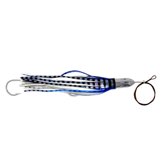 Trolling lure, (17oz) Jetted big head, blue/white, 12/0 hookset