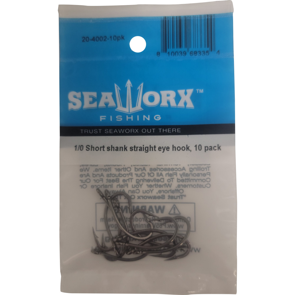 1/0 Short shank straight eye hook, 10pk