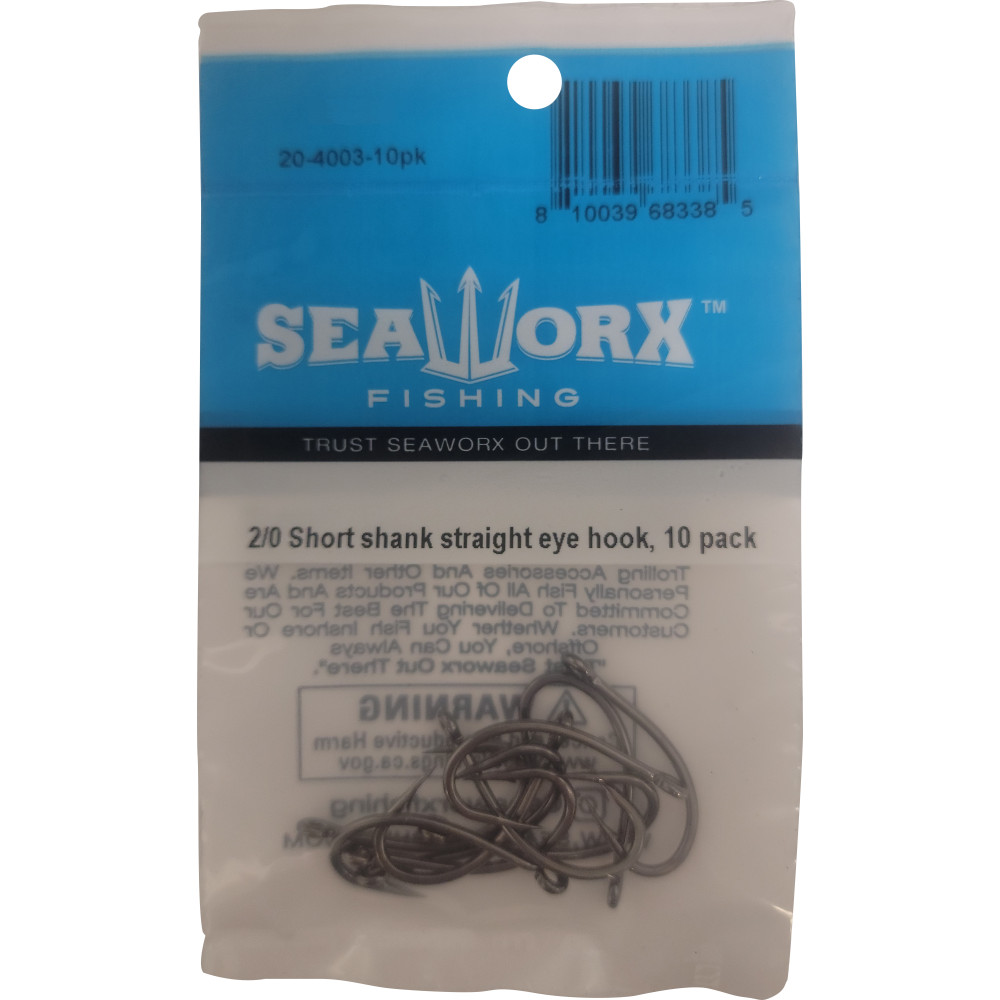 2/0 Short shank straight eye hook, 10pk