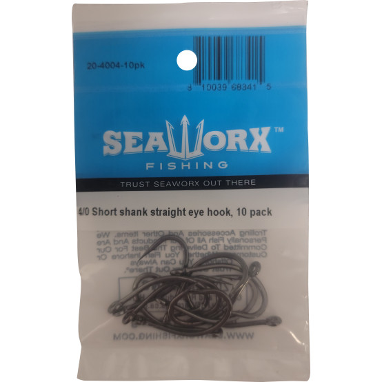4/0 Short shank straight eye hook, 10pk