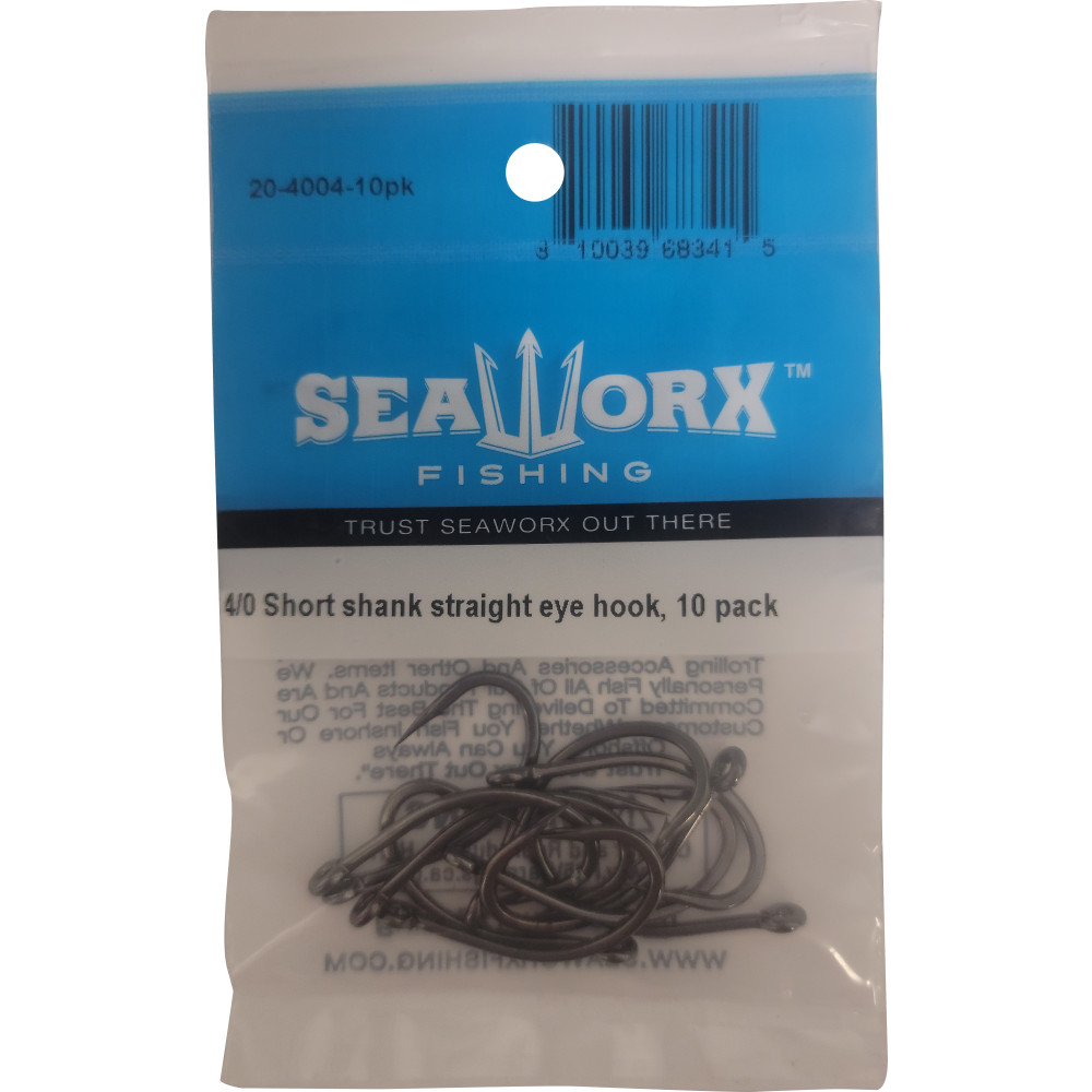 4/0 Short shank straight eye hook, 10pk