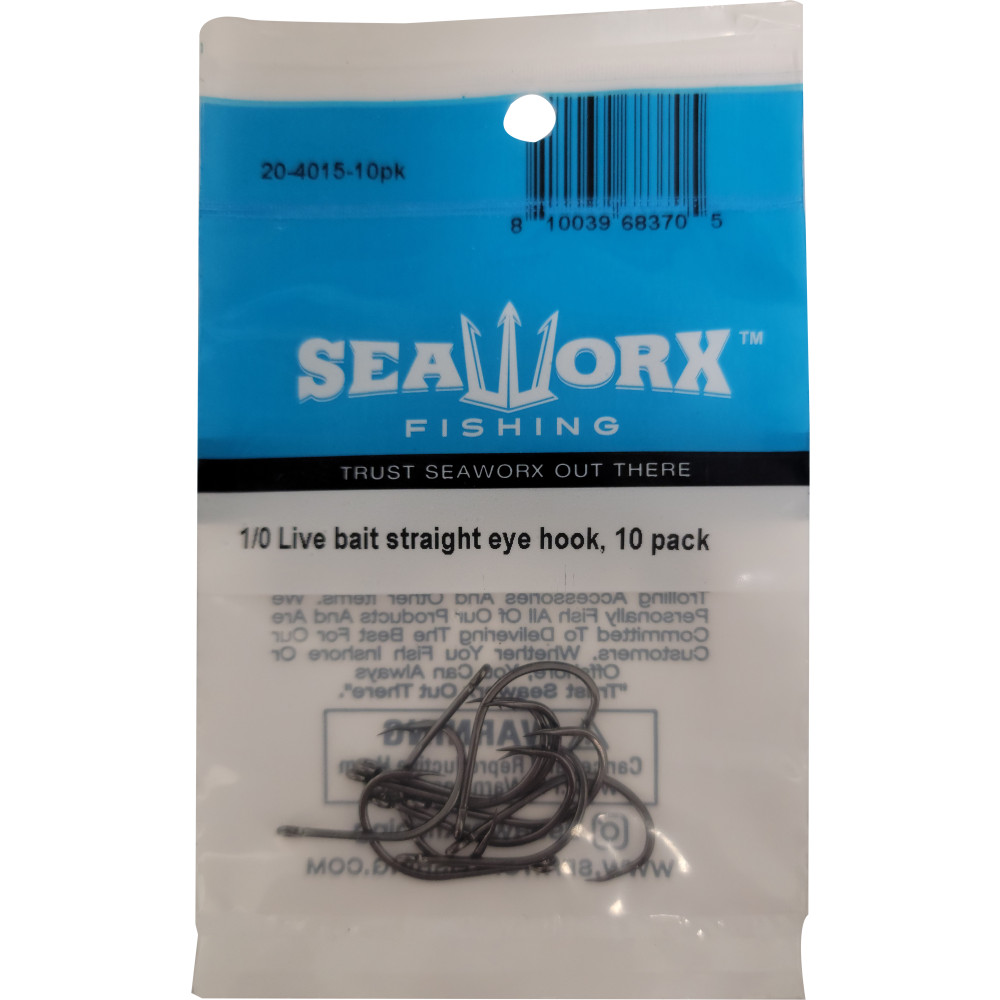 1/0 Live bait straight eye hook, 10pk