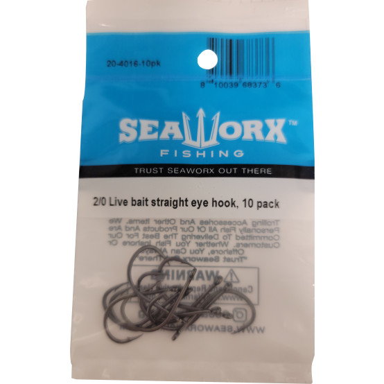 2/0 Live bait straight eye hook, 10pk